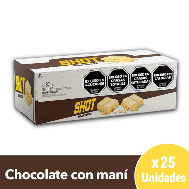 Chocolate Blanco con Maní Shot 35 g Caja x25 – Envío internacional
