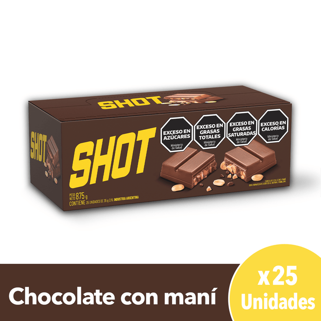 Chocolate Shot con Maní, 35 gr / 1,23 oz (Caja de 25 unidades)