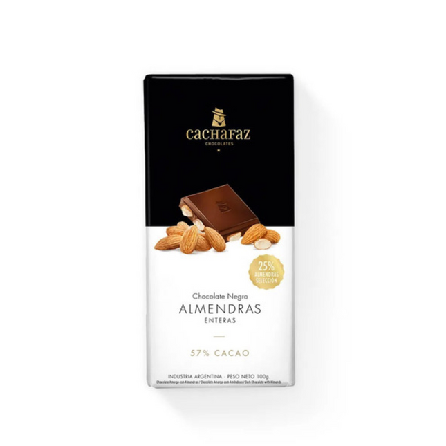Barra de Chocolate Cachafaz Amargo 57% Cacao con Almendras Partidas, 100 g / 3.5 oz, chocolate premium argentino