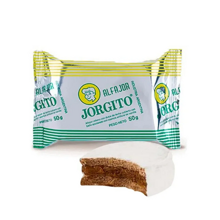 Paquete de 12 Alfajores Jorgito Blancos rellenos de Dulce de Leche con recubrimiento de azúcar, 50 g / 1.76 oz cada uno