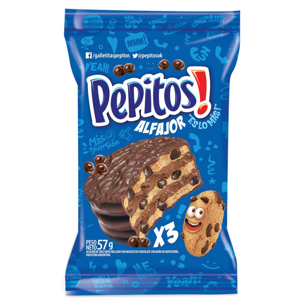 Alfajor Triple Pepitos with Chocolate Chips, 57 g / 2.01 oz (Pack of 4