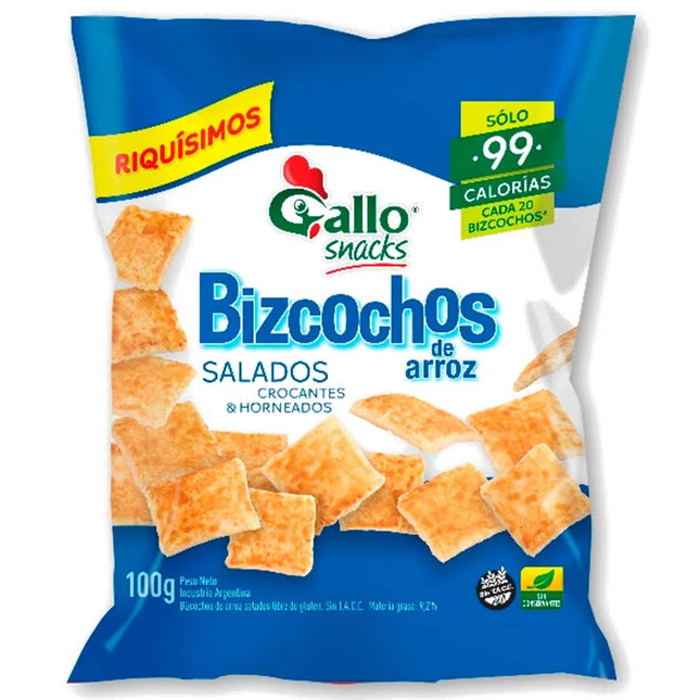 Bizcochos de Arroz Salados Sin TACC Gallo, 100 g / 3,52 oz