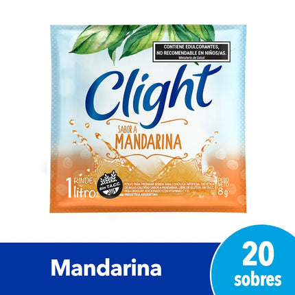 Jugo Clight sabor Mandarina Sin TACC, 8 g / 0,28 oz (Caja de 20 sobres)