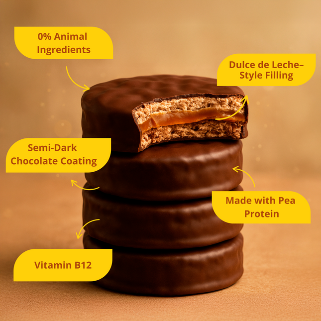 Alfajor Vegano de Dulce de Leche – Bañado en chocolate x18 unidades 55g