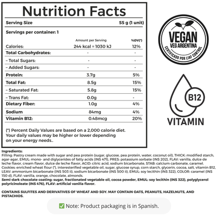 Alfajor Vegano de Dulce de Leche – Bañado en chocolate x18 unidades 55g