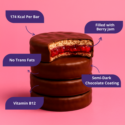Alfajor Vegano Frutos Rojos – Bañado en chocolate x18 unidades 50g