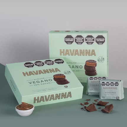 Alfajor Havanna Vegano 70% Cacao con Dulce de Leche de Almendras, 70 g / 2.46 oz (Box of 9)