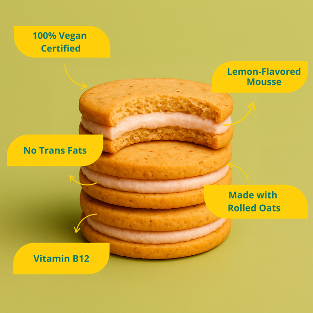 Alfajor Vegano Mousse de Limón – Tipo galletita x18 unidades 45g