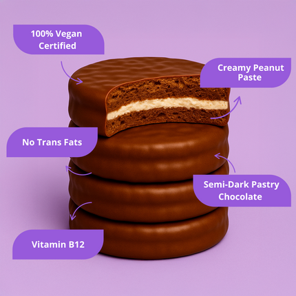Alfajor Vegano Manteca de Maní – Bañado en chocolate x18 unidades 50g