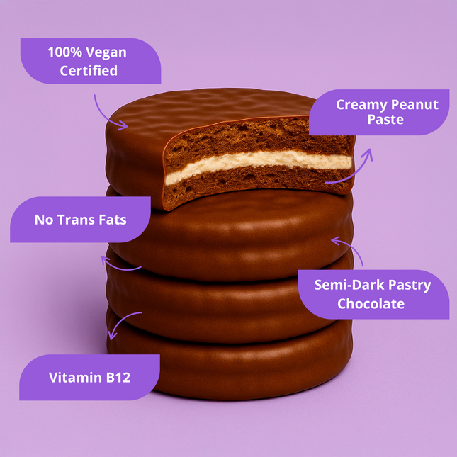 Alfajor Vegano Manteca de Maní – Bañado en chocolate x18 unidades 50g