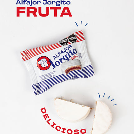 Alfajor Jorgito de Fruta Bañado en Chocolate Blanco, 50 g / 1,76 oz (pack of 12)