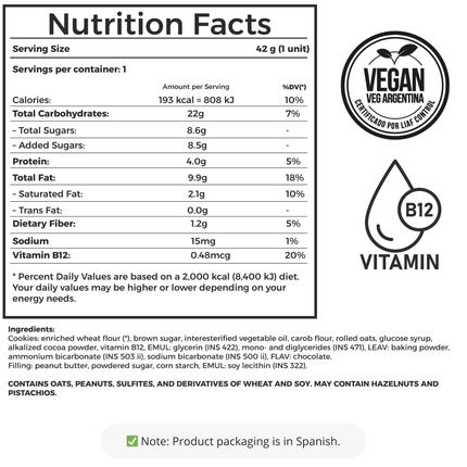 Alfajor Vegano Manteca de Maní – Sin baño de chocolate x18 unidades 45g