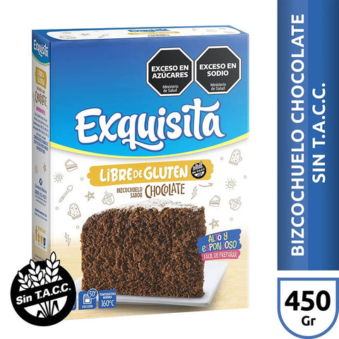 Bizcochuelo sabor Chocolate Libre de Gluten Exquisita, 450 g /  15,87 oz