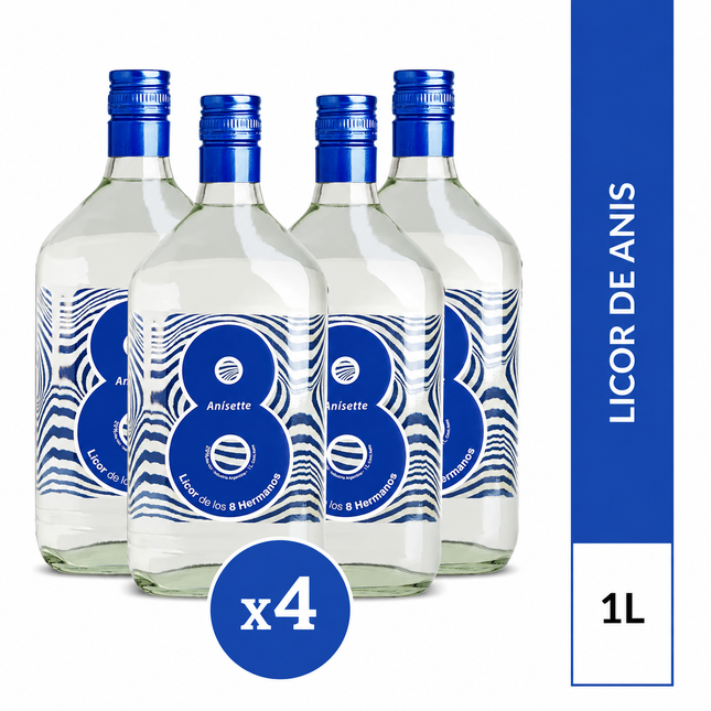 Combo de 4 Licor Anís de los 8 Hermanos Azul 1 L / 33.81 oz