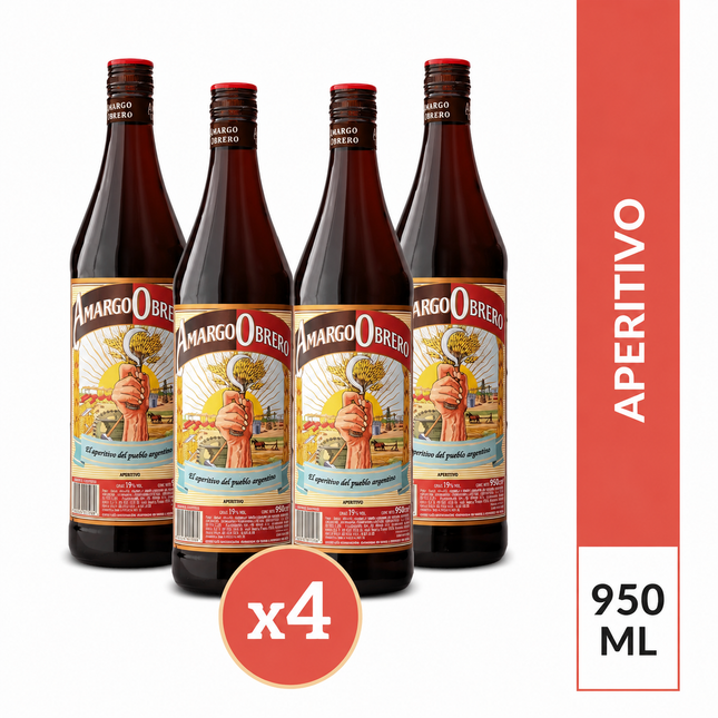 Combo de 4 Amargo Obrero Aperitivo – 950 ml / 32.1 oz