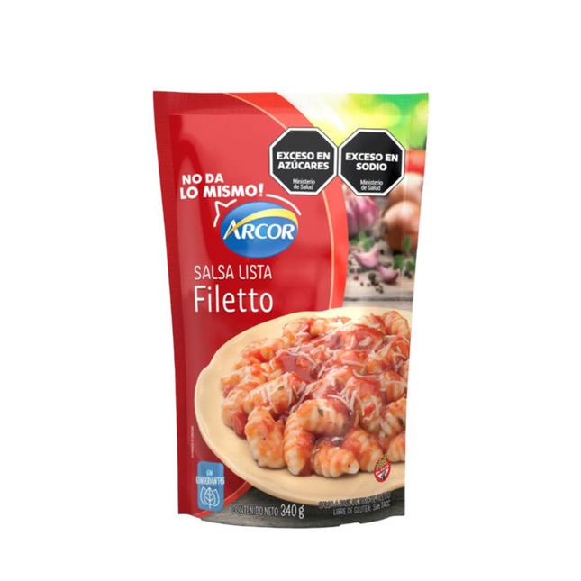 Bolsa de Salsa Arcor Filetto Di Pomodoro lista para usar, sin conservantes añadidos, 340 g / 11.99 oz