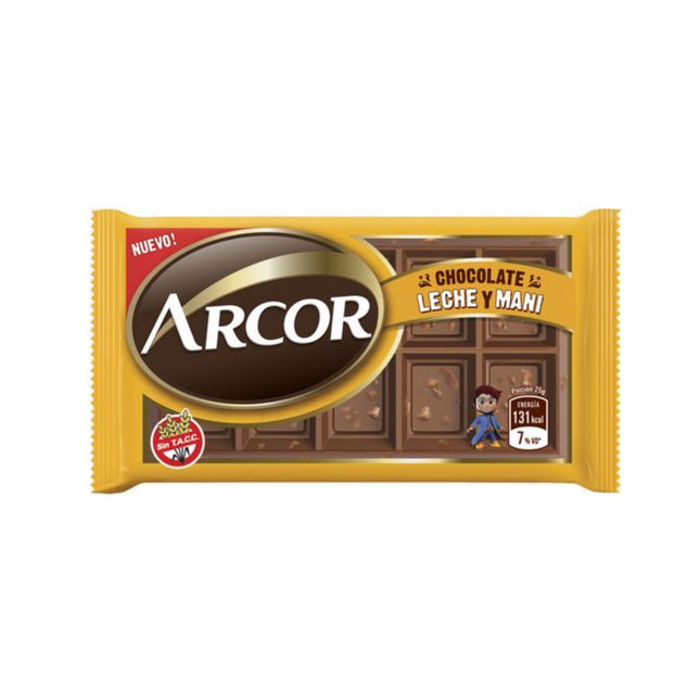 Pack de 6 barras Arcor de chocolate con leche y maní, sin gluten, 25 g cada una