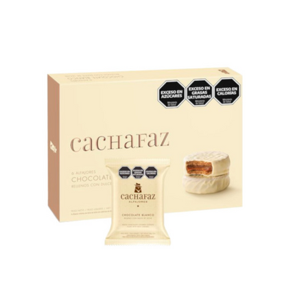 Caja de 12 unidades de Alfajores Cachafaz de Chocolate Blanco rellenos de Dulce de Leche, 360 g cada una (6 alfajores por caja)