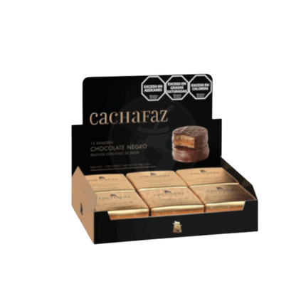 Caja de 12 unidades de Alfajores Cachafaz de Chocolate Oscuro rellenos con Dulce de Leche, 360 g cada una (6 alfajores por caja)