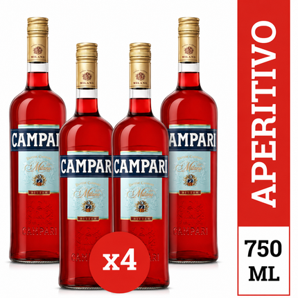 Combo de 4 Campari Aperitivo 750 ml / 25.36 oz– Clásico Italiano Original