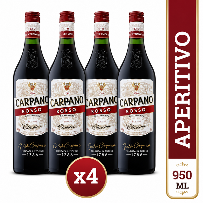 Combo de 4 Aperitivo Vermut Carpano Rosso Clásico, 950 ml / 32.12 oz