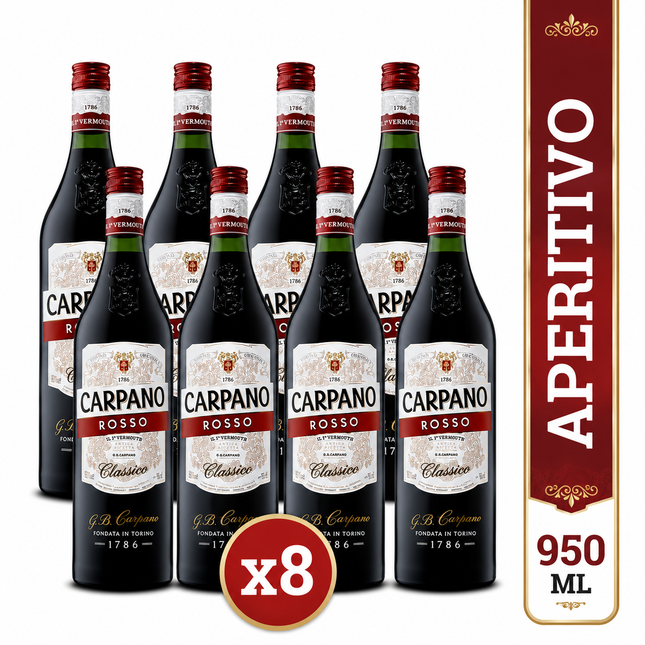 Combo de 8 Aperitivo Vermut Carpano Rosso Clásico, 950 ml / 32.12 oz