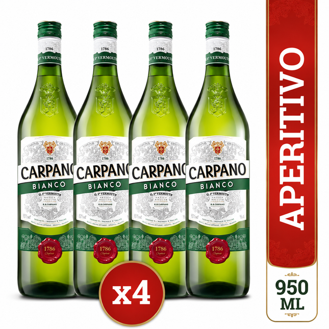 Combo de 4  Carpano Bianco Vermut Italiano Premium, 950 ml / 32.12 oz