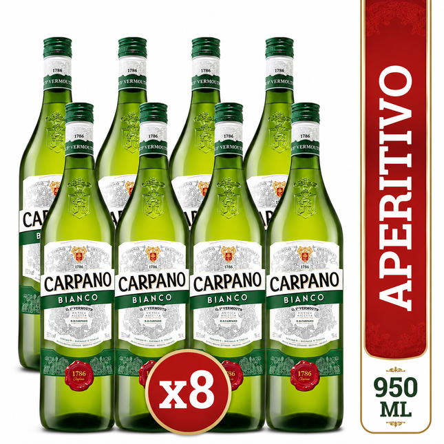 Combo de 8  Carpano Bianco Vermut Italiano Premium, 950 ml / 32.12 oz