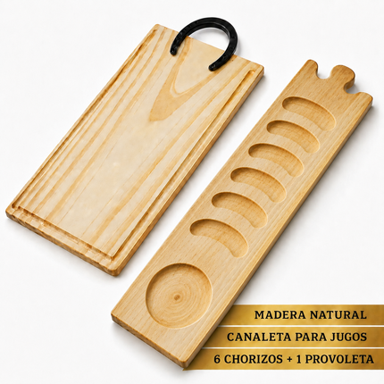 Kit Asador Argentino de 7 Piezas con 2 Tablas de Madera y Accesorios para Parrilla