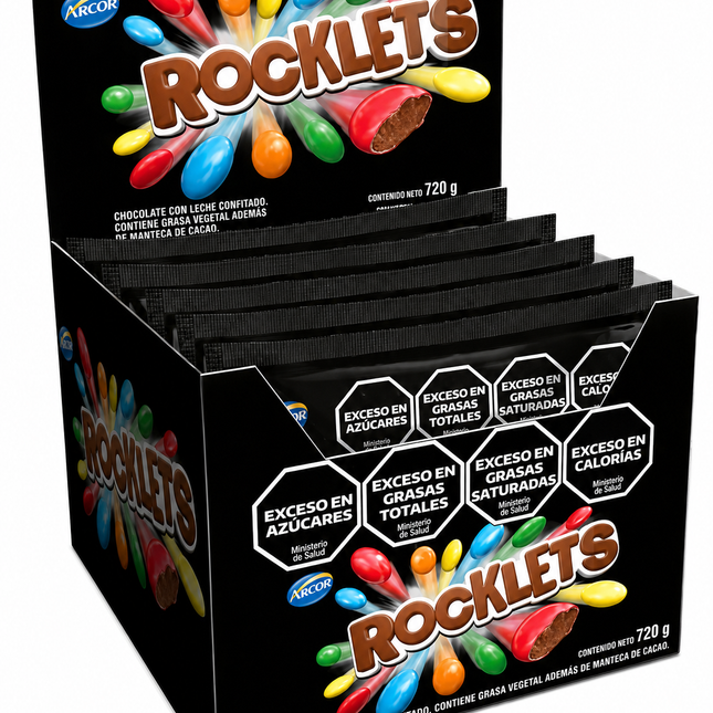 Confites Rocklets de Chocolate Arcor, 40 g / 1.41 oz (Box of 18)