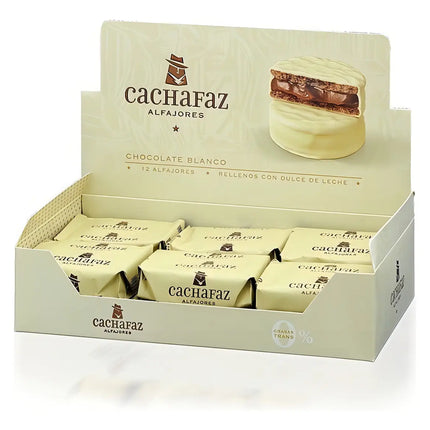 Alfajor Cachafaz de Chocolate Blanco con Dulce de Leche, 60 g / 2.11 oz (Pack of 12)