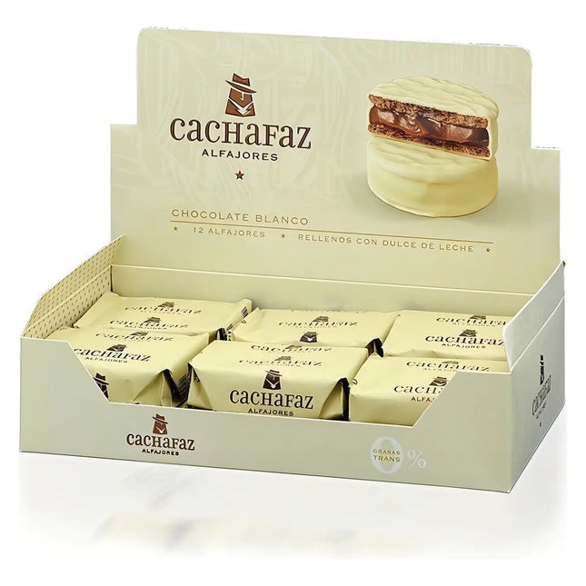 Cachafaz Alfajor of white chocolate with dulce de leche, 60 g (Box of 12)