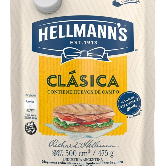 Mayonesa Clásica Sin TACC Hellmann's, 475 g / 16,75 oz