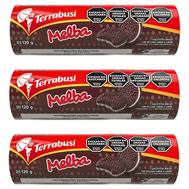 Galletitas Melba Terrabusi rellenas vainilla y limon Pack x3 120 g – Envio internacional