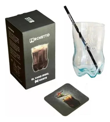 Vaso Fernet Ferchetto Botella Cortada + Posa Vaso + Revolvedor