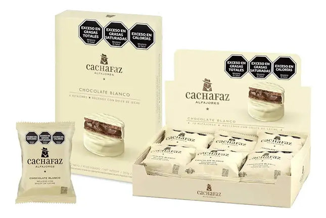 Cachafaz Alfajor of white chocolate with dulce de leche, 60 g (Box of 12)