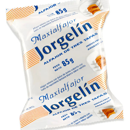 Alfajor Jorgelin Triple Blanco con Dulce de Leche, 85 g / 2.99 oz (Original box of 24)