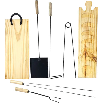 Kit Asador Set De Asado de 7 Piezas (Tabla 48x20 Cm + Accesorios)