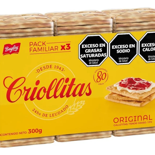 Galletitas Clásicas de Agua Criollitas, 100 g / 3,52 oz (Paquete de 3)
