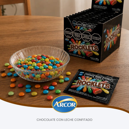 Confites Rocklets de Chocolate Arcor, 40 g / 1.41 oz (Box of 18)