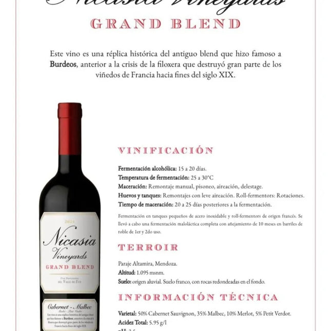 Combo de 6 Vinos Catena Zapata Nicasia Grand Blend 750 ml - 25.36 oz– Vino Tinto Premium de Altura