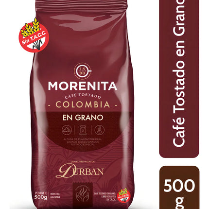 Cafe "La Morenita" En Grano Tostado Colombia de 500 gramos