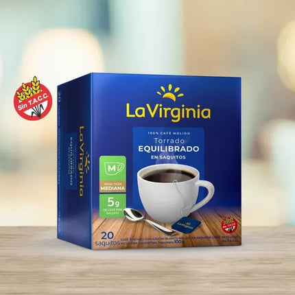 Café en saquitos Sin TACC La Virginia, 100 g / 3,52 oz (Caja de 20 saquitos)