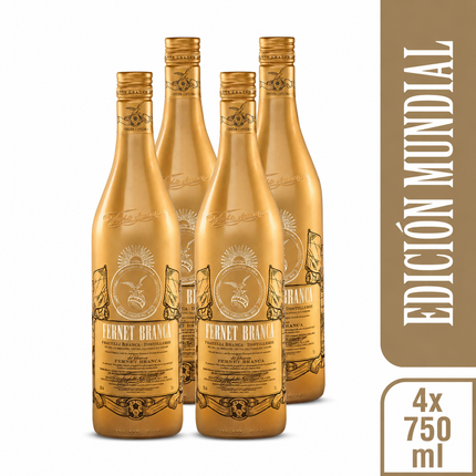 Combo de 4 Fernet Argentino Branca Edicion Mundial, 750 ml / 25.36 oz