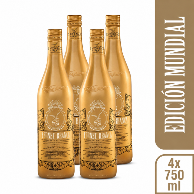 Combo de 4 Fernet Argentino Branca Edicion Mundial, 750 ml / 25.36 oz