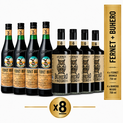 Combo de 8 Premium (4 Fernet Argentino Branca 750 ml + 4 Fernet Buhero Artesanal 700 ml)