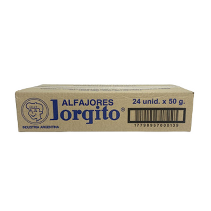 Caja de 24 Alfajores Jorgito Blancos rellenos de Dulce de Leche con cobertura de azúcar, 50 g / 1.76 oz cada uno