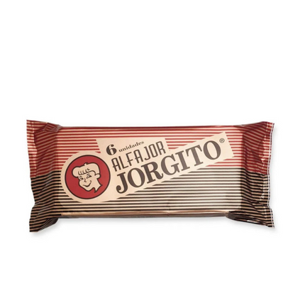 Bandeja con 6 Alfajores Jorgito de Chocolate Negro rellenos con Dulce de Leche, 55 g / 1.94 oz cada uno