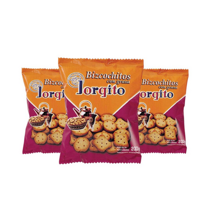 Pack de 3 bolsas de Bizcochitos de Grasa Jorgito Clásicos, 200 g / 7.1 oz cada una