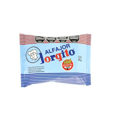 Paquete de 6 Alfajores Jorgito sin Gluten rellenos con Dulce de Leche y cobertura de Chocolate, 50 g / 1.76 oz cada uno